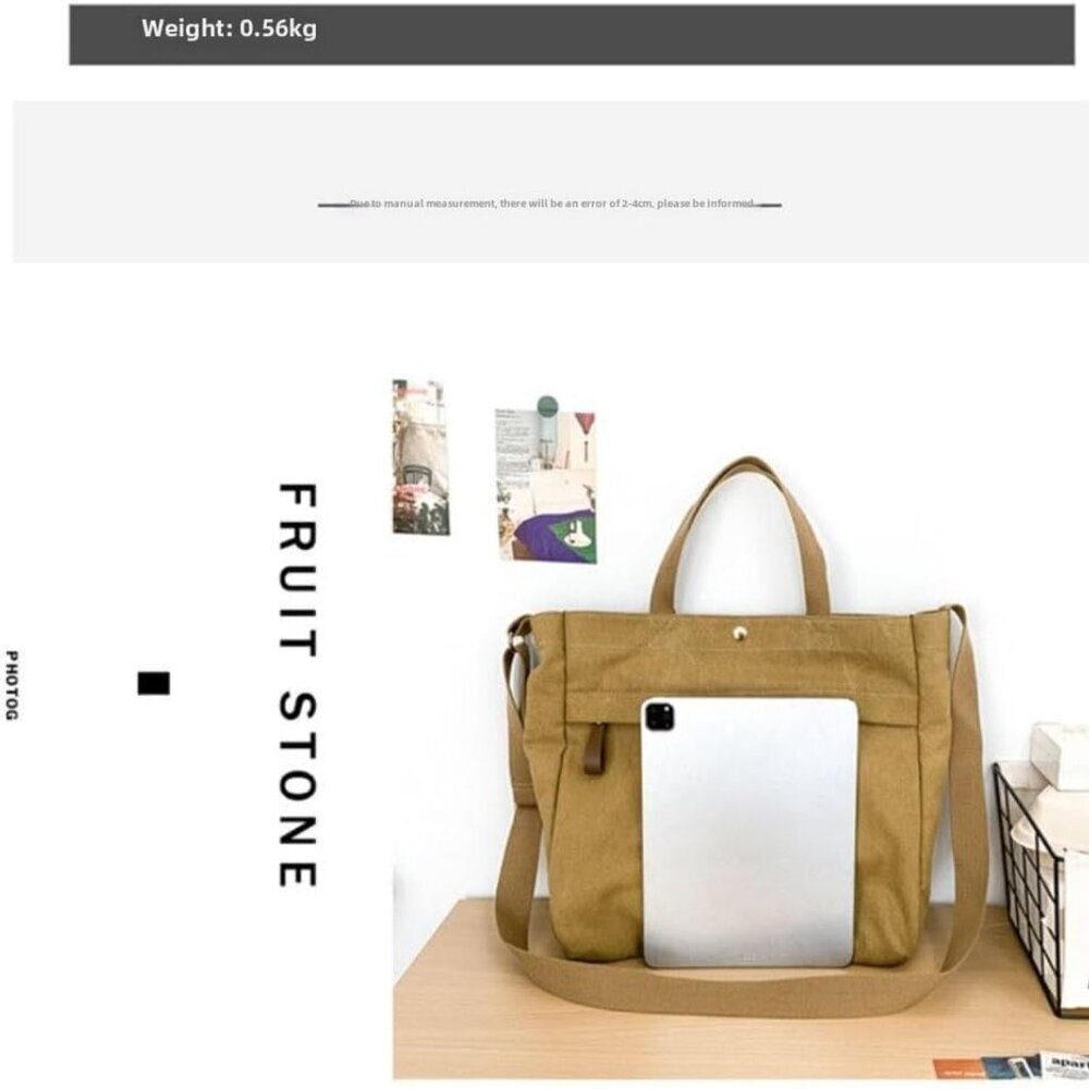 Canvas Tote Bag Thick Fabric Large Crossbody Purse Unisex Work Travel - Picture 9 of 9